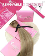 YoungSee Balayage Clip in Human Hair Extensions Light Brown Real Hair Extensions Clip in Human Hair Ombre Light Brown Mix Blonde Balayage Easy to Wear Clip ins Extensions for Women 120G 16In 7Pcs