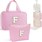 YOOLIFE Gifts for Friends - Friendship Gifts for Women, Travel Toiletry Bag for Women, Hanging Toiletry Bag, Monogrammed Initial Tolietry Pouch Makeup Bag - Letter F, Pink