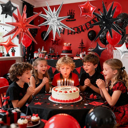 TONIFUL 22Inch 15Pcs Black Red Silver Explosion Star Mylar Balloons and 10Inch - Image 5