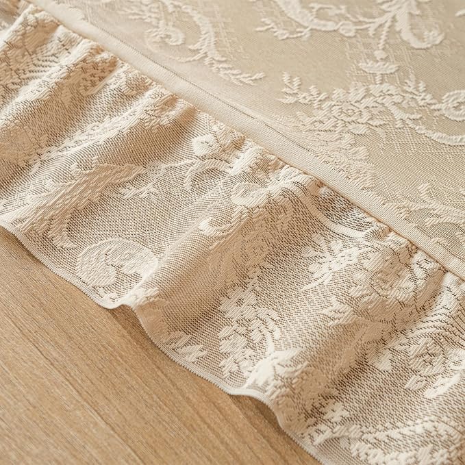 Deeprove Beige Lace Boho Sheer Curtains Cottage 2 Panels - Image 5