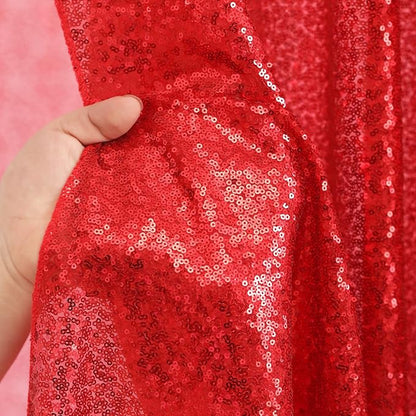 Red Sequin Backdrop Curtains 2 Pcs 3.3ftx8ft Sparkle Backdrop Fabric | Glitter - Image 5
