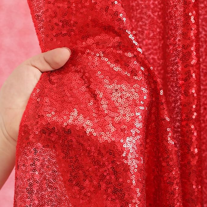 Red Sequin Backdrop Curtains 2 Pcs 5ftx8ft Sparkle Backdrop Drapes | Glitter - Image 6