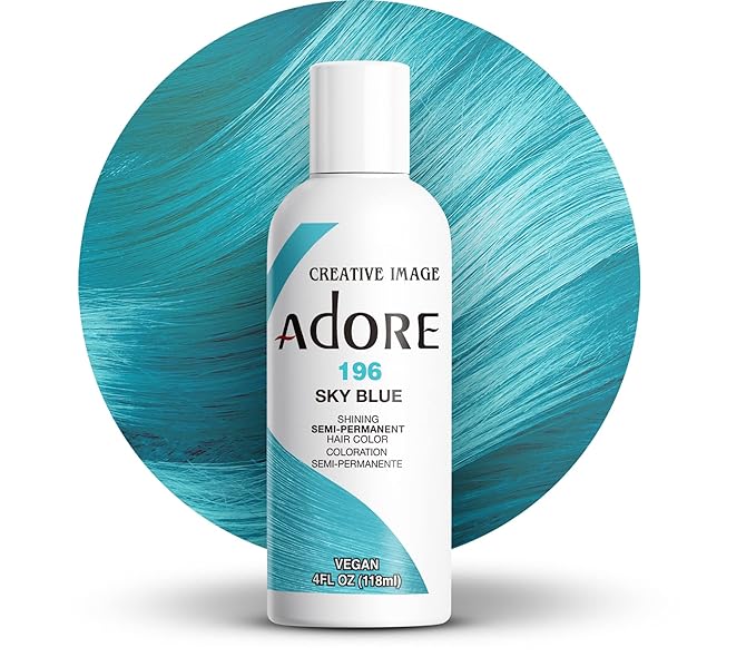 Adore Semi Permanent Hair Color (196 Sky Blue) | Vegan & Cruelty-Free Blue Hair Dye | No Ammonia, No Peroxide, No Alcohol | 4 Fl Oz (Pack of 1)