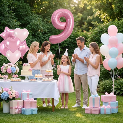 TONIFUL 9th Birthday Balloons Kit 40 Inch Pink Large Number 9 Foil Balloon | - Image 4