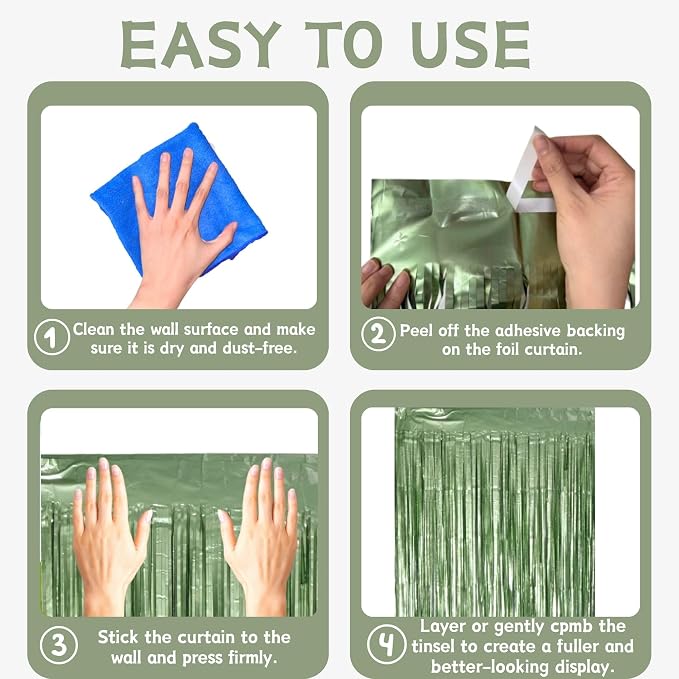 Matte Sage Green Tinsel Foil Curtains Backdrop Party Decorations | 2 PCS - Image 5
