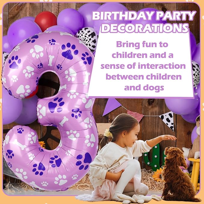 40 Inch Pink Dog Paw Balloons, Numeral 3 Birthday Balloons - Image 5