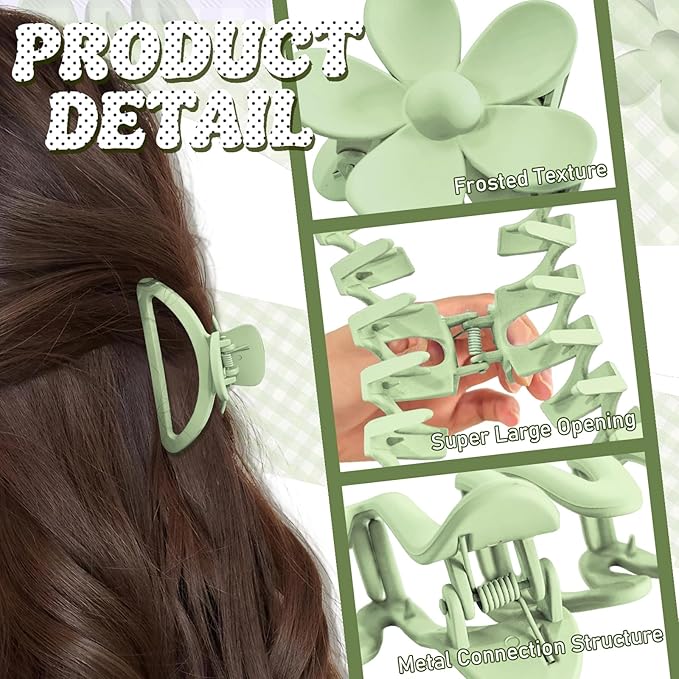 12 Pcs Claw Clips, Multi-Shapes Hair Clips for Women Girls, Non-Slip Large Jaw Claw Clips for Thick Thin Curly Hair Accessories (Green)