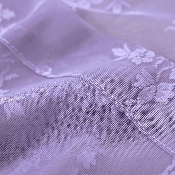 Kotile Light Purple Floral Lace Curtains - Image 7
