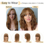 SEGO Hair Toppers for Women Real Human Hair With Bangs, 7 * 13CM Silk Base 100% Remy Human Hair Clip in Top Wiglet Hairpieces Add Volume -14 Inch Light Brown