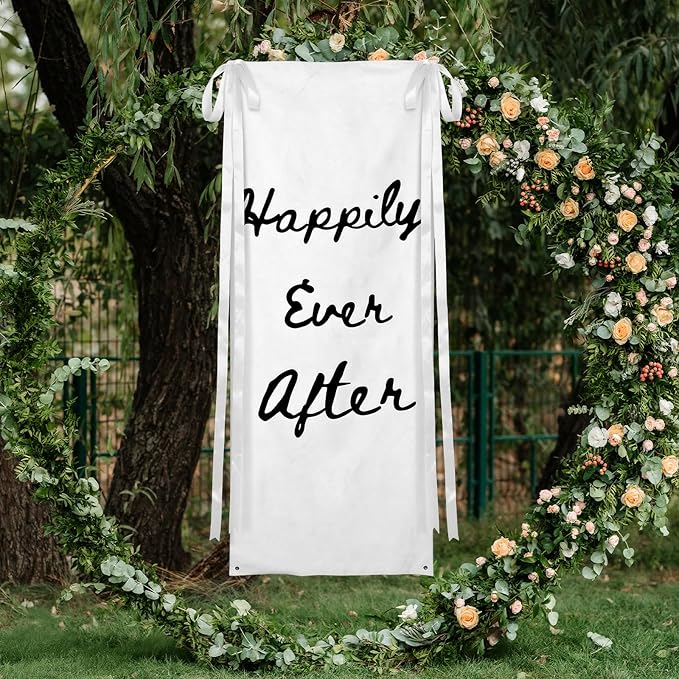 Yousoontic Happily Ever After Linen Rustic Wedding Welcome Banner Plain by Yousoontic