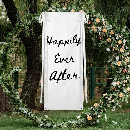 Yousoontic Happily Ever After Linen Rustic Wedding Welcome Banner Plain by Yousoontic
