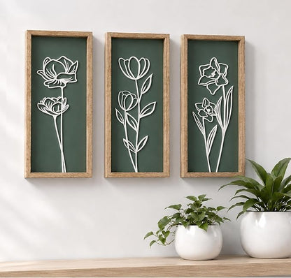 Tide and Tales 3d Green Wall Art, Wooden Botanical Wall Decor, Lightweight by TideandTales