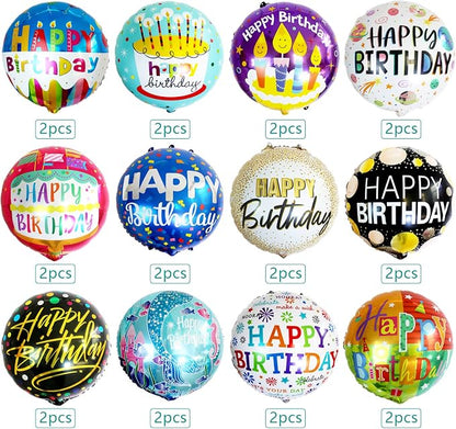 24 Pcs Happy Birthday Foil Balloons 18 inch Round Helium Floating Mylar Balloon - Image 3
