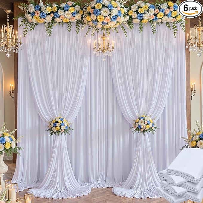 30×14 ft White Wrinkle Free Backdrop Curtain, Soft Silky Polyester Wedding by ENJOYYOURPARTY