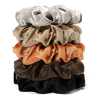 LILYSILK Silk Hair Scrunchies/Ties for Frizz & Breakage Prevention, 100% Mulberry, No Damage, Elastic ponytail Holders, 5PC, Fixed Colors (Black+Light Coffee+Bright Coffee+Caramel+Chocolate)