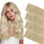 GOO GOO Invisi Edge Tape in Hair Extensions Human Hair, 18ET90A Natural Blonde Balayage 20pcs 20inch 50g, Virgin Remy Hair, Seamless Injected Tape, Natural Look