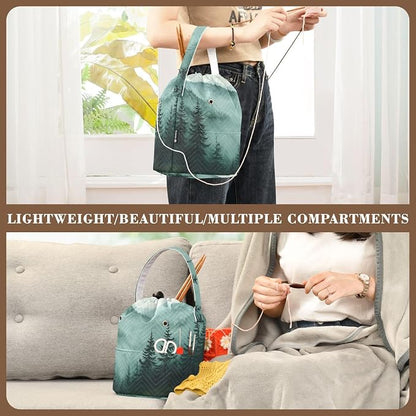 Green Mountains and Pine Trees 3500 Yarn Bag Small Crochet Bag Drawstring Yarn - Image 5