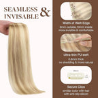 GOO GOO Clip in Hair Extensions Real Human Hair, Remy Human Hair Extensions Clip ins for Women, Natural Human Hair, 14inch 130g 9Pcs, 18A/613A Dark Blonde Highlighted Bleach Blonde