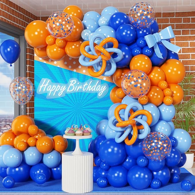 HILAVO Orange and Blue Balloon Arch Kit 105 Pcs Orange Dark Light Baby Pearl by HILAVO