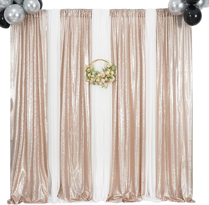 Poise3EHome Champagne Sequin Backdrop Curtains, 4 Panels 2FTx8FT Glitter - Image 3