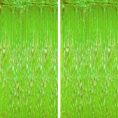 Voircoloria Green Iridescent Fringe Backdrop Curtains, 2 Pack | Tinsel Streamers by Voircoloria
