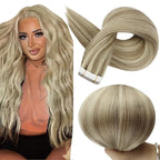 Full Shine Highlight Tape in Human Hair Extensions Color 16P22 Blonde Tape in Extensions Human Hair Cuticles Aligned Remy Double Sided Skin Weft 24Inch 100G Natural Extension 40Pcs