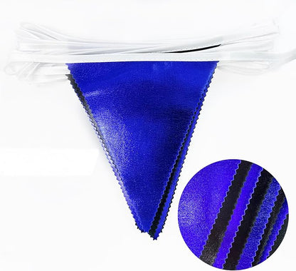 Royal Blue Black Party Decorations Navy Black Metallic Fabric Triangle Pennant - Image 3