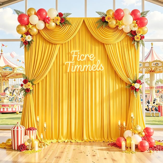 30 ft x 10 ft Wrinkle Free Yellow Backdrop Curtain - Image 3