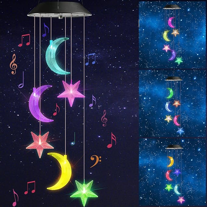 Toodour Solar Wind Chimes, Color Changing Wind Chimes Moon and Star | LED by Toodour