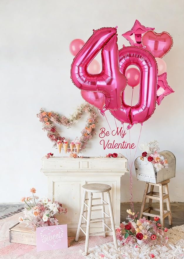 40 Inch Number Balloon Hot Pink 40 Set Pink Theme 40th Birthday Decor 10Pcs | - Image 6