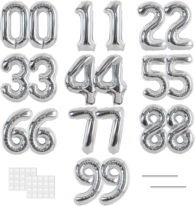 TONIFUL 20 Pcs Number Balloon 2 Set 16 Inch Silver 0-9 Numbers Balloons | Small by TONIFUL