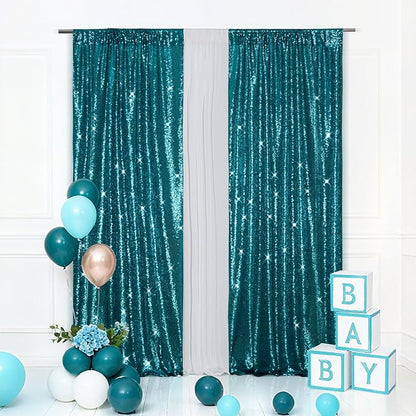 Eternal Beauty Teal 3mm Sequin Backdrop 2x8 Ft 2 Pack Wedding | Dense Sparkle by EternalBeauty