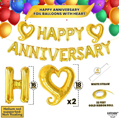 KatchOn Gold Happy Anniversary Balloons 18 Inch, Anniversary Decorations | - Image 3