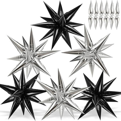 72 PCS Black and Silver Star Balloons, Large 26 Inch Foil Spike Balloons by GCTWFYK