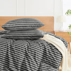 JELLYMONI 100% Natural Cotton Striped King Pillowcases Set, 2 Pack White and Black Stripes Pattern Printed Pillow Covers with Envelope Closure(Pillows are not Included)