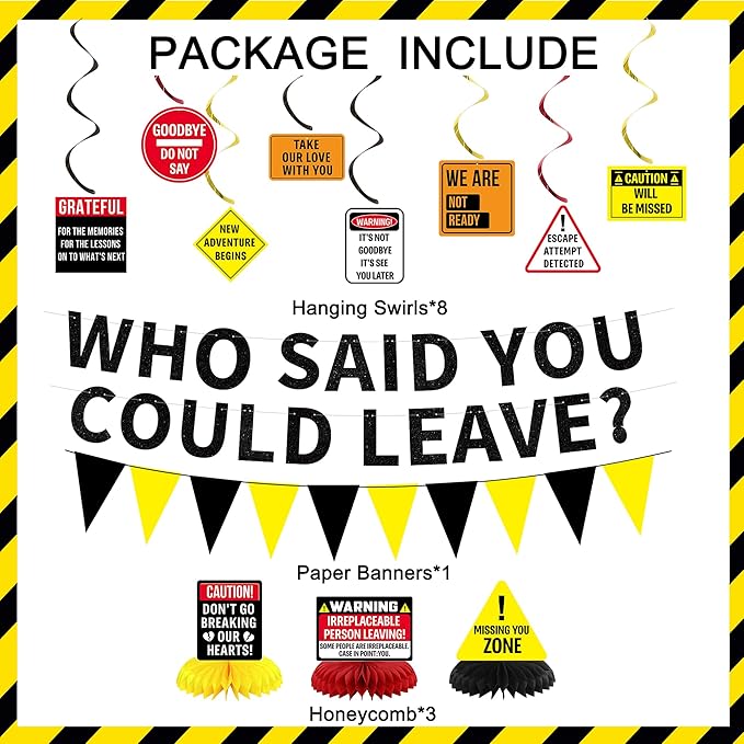 Roetyce Farewell Party Decorations, Caution Who Said You Could Leave Banner | - Image 2