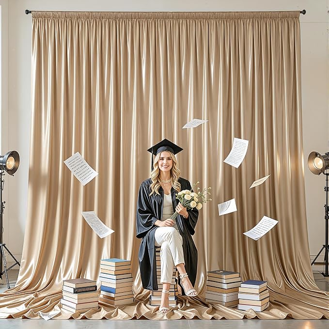 10x10ft Champagne Gold Glitter Backdrop Curtain - Image 2