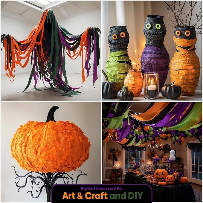 8 Halloween Streamers, 656ft Pack of Crepe Paper Party Decorations | Each roll - Image 7