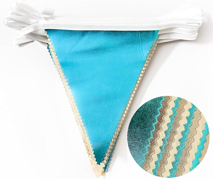 Champagne Gold Sky Blue Beige Decorations Metallic Fabric Triangle Pennant - Image 3
