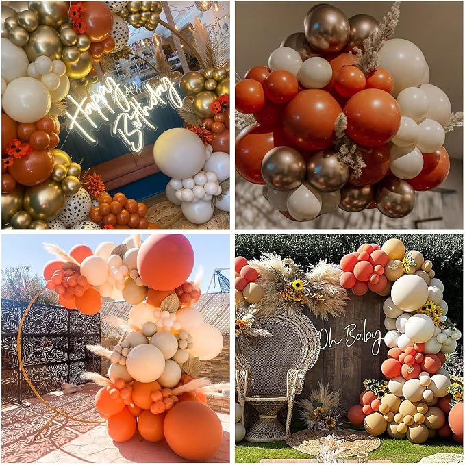 Fall Balloons Orange Gold, Burnt Orange Sand White Beige Blush Party Balloon - Image 6