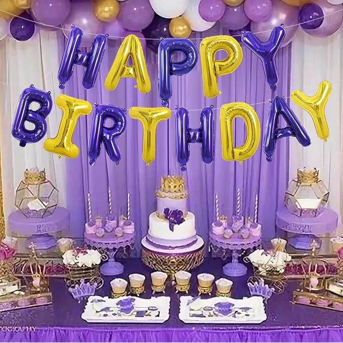 TONIFUL 16 Inch Purple and Gold Happy Birthday Balloons Banner Decorations | - Image 4