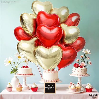 KatchOn Red and Gold Heart Balloons 18 Inch, Foil/Mylar | Helium Supported - Image 6