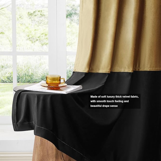BULBUL Modern Gold Black Velvet Curtains Luxury 84 inch - Image 5