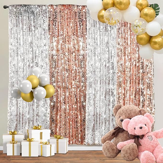 Big Sequin Rose Gold Drapes Curtains Panels Payette Sequin Backdrop Curtains - Image 6