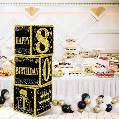 Eiurteao 3pcs Black Gold 80th Birthday Decorations Boxes - Image 4