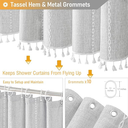 54x78 Boho Farmhouse Linen Heavy Duty Shower Curtain Set, 330GSM Linen Blend - Image 5