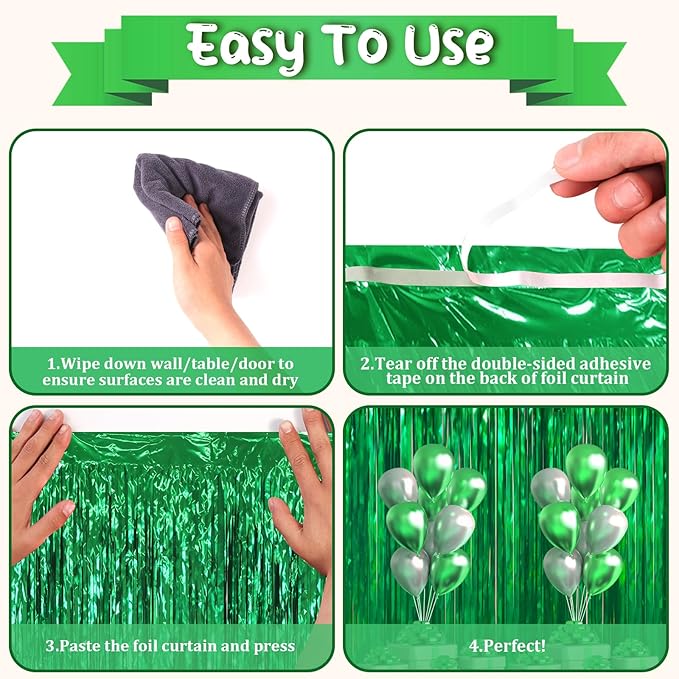 Voircoloria Green Foil Fringe Backdrop Curtains, 3.3 x 6.6 ft, Birthday Party - Image 4