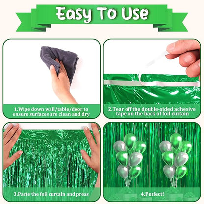 Voircoloria Green Foil Fringe Backdrop Curtains, 3.3 x 6.6 ft, Birthday Party - Image 4