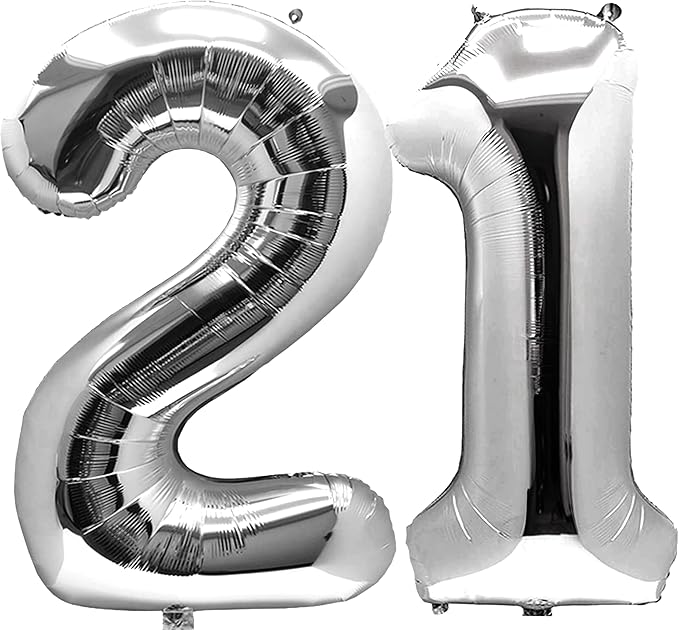Silver 21 Number Balloons Big Giant Jumbo Large Number 21 Foil Mylar Balloons by COLORFULELVES