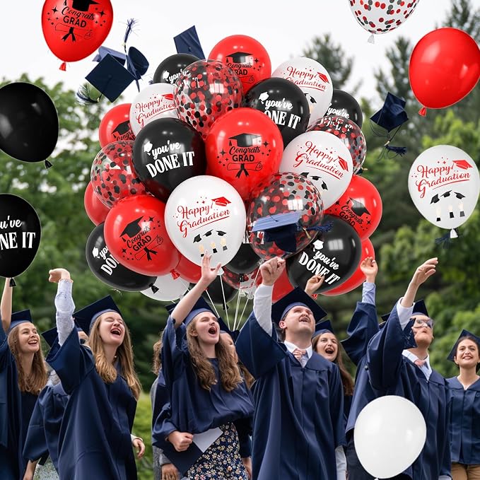 Red Black and White Balloons, 12 Inch Print You've Done It Happy Graduation - Image 6